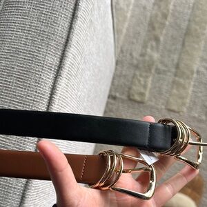 Elegant Black and Brown Belt with Gold Buckle